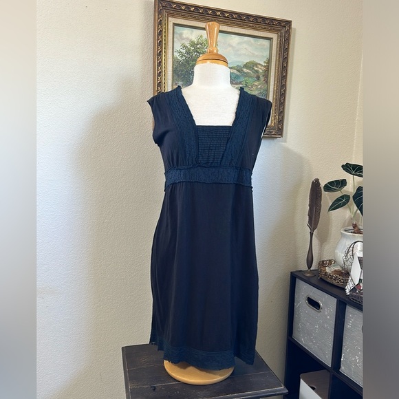 Vintage Y2K Billabong Summer Black Babydoll Midi Dress Cotton Linen Size Large - Picture 1 of 12